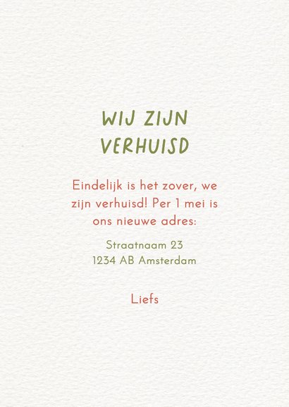 Vrolijke verhuiskaart met huis en kleurrijke bloem 3