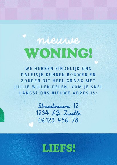 Vrolijke verhuiskaart met plantje hartjes huis nieuwe woning 3