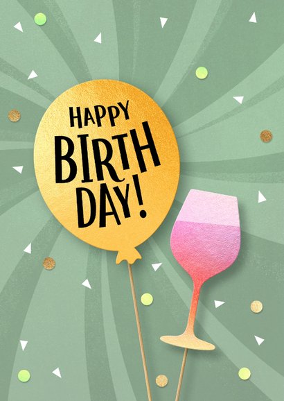 Vrolijke verjaardag kaart vrouw wijn ballon 2