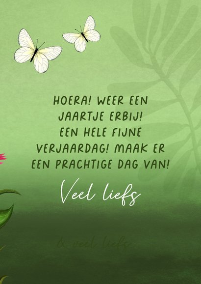 Vrolijke verjaardagkaart met vogel en vlinders 3