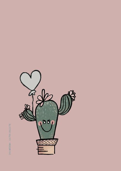 Vrolijke verjaardagskaart cactus met grijze ballon 2