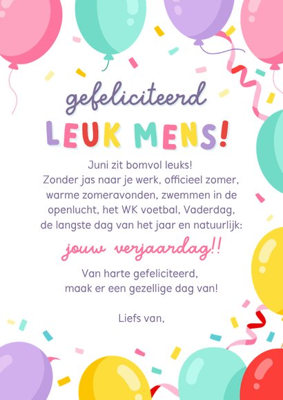 Vrolijke verjaardagskaart - jarig in juni met ballonnen 3