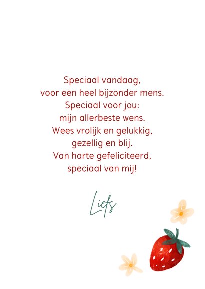 Vrolijke verjaardagskaart met aardbeien en bloemen 3