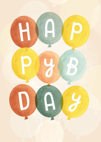 Vrolijke verjaardagskaart met ballonnen en Happy Bday 2
