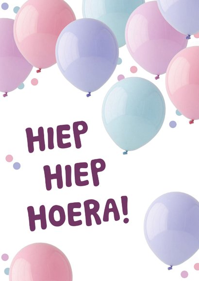 Vrolijke verjaardagskaart met ballonnen pastel paars foto 2