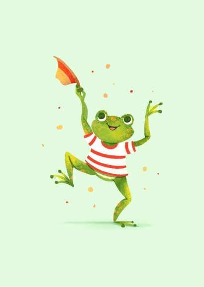 Vrolijke verjaardagskaart met een feestende kikker 2