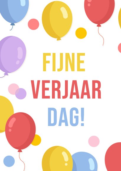 Vrolijke verjaardagskaart met gekleurde ballonnen & confetti 2