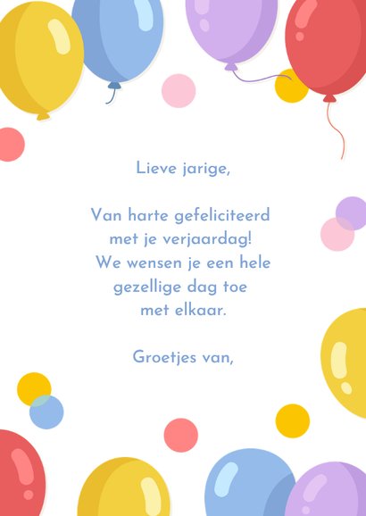Vrolijke verjaardagskaart met gekleurde ballonnen & confetti 3