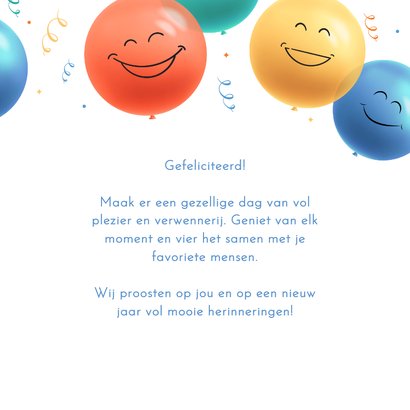 Vrolijke verjaardagskaart met gekleurde smiley ballonnen 3