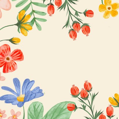 Vrolijke verjaardagskaart met kader van bloemen! 2