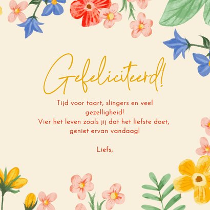 Vrolijke verjaardagskaart met kader van bloemen! 3