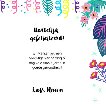 Vrolijke verjaardagskaart met papegaai en bloemen 3