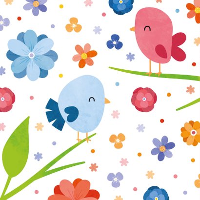 Vrolijke verjaardagskaart met vogels en bloemen 2