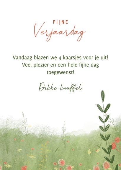Vrolijke verjaardagskaart met vos en bloemen 3
