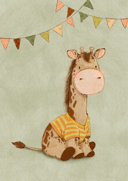 Vrolijke verjaardagskaart voor kind met zittende giraf  2