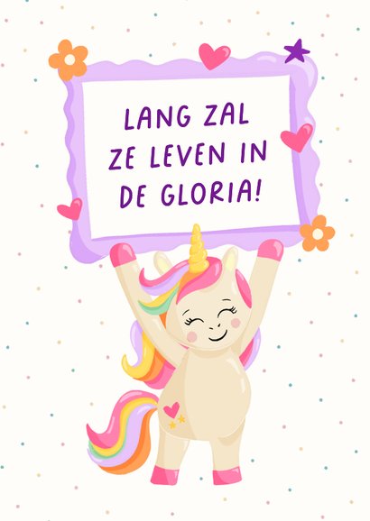 Vrolijke verjaardagskaart voor meisje met unicorn en foto 2