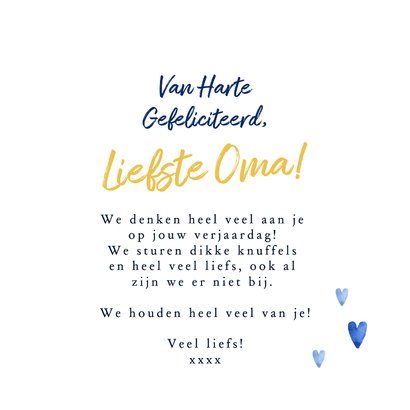 Vrolijke verjaardagskaart zonnebloemen foto vaas blauw 3