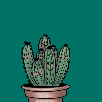 Vrolijke vriendschapskaart met cactussen samen in een pot 2