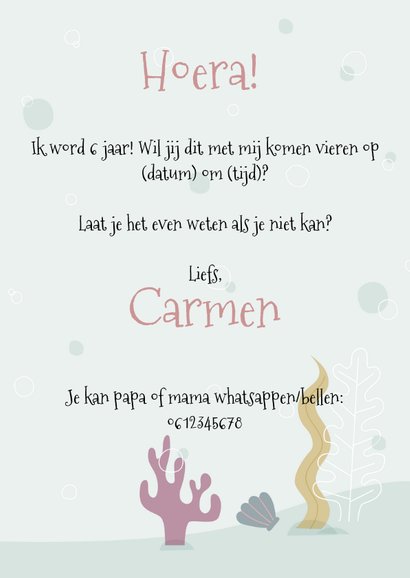 Vrolijke zeemeermin met foto uitnodiging kinderfeestje 3