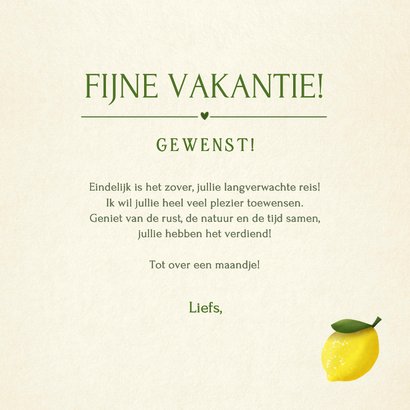 Vrolijke zomers fijne vakantie kaart met citroenen 3