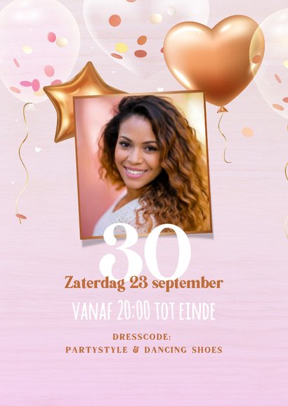 Vrouwelijke uitnodiging hartje, ster & confetti 3d ballonnen 2