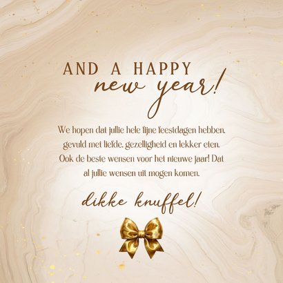 Warme kerstkaart bruine kerstboom kerstballen, ster en foto 3