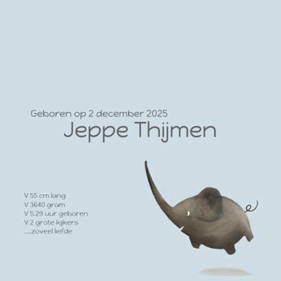 Waterverf geboortekaartje lieve olifant 3