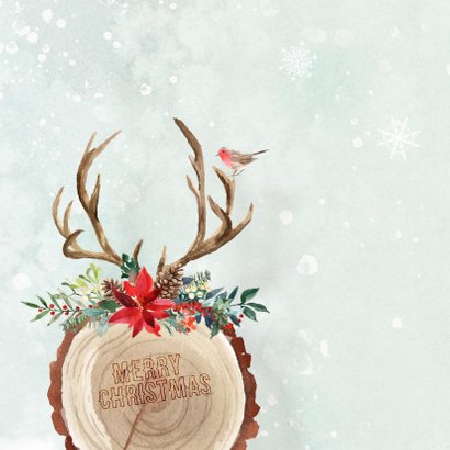 Waterverf kerstkaart met herten in winterlandschap 2
