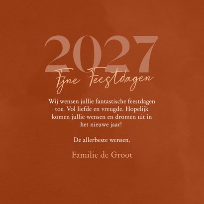 Waterverf kerstkaartje roest rood met jaartal en koperfolie 3