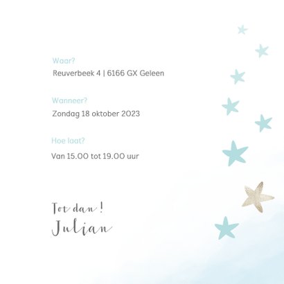 Waterverf kraamfeest uitnodiging met sterren en veertjes 3