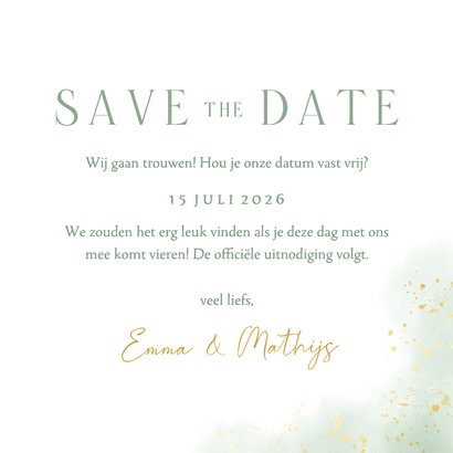Waterverf trouwkaart save the date met goudfolie takje 3