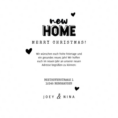 Weihnachts-Umzugskarte 'new home' und Herzen 3
