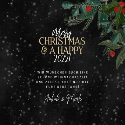 Weihnachtsgrußkarte mit Zweigen & Typografie 3