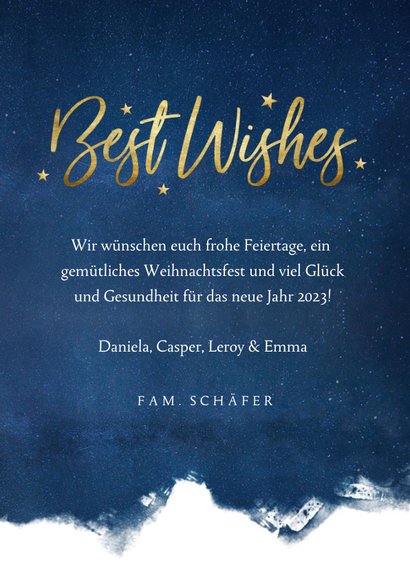 Weihnachtskarte Aquarell Best Wishes mit Sternen 3