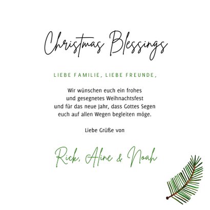 Weihnachtskarte christlich Christmas Blessings 3