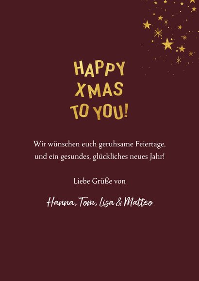 Weihnachtskarte dunkelrot Happy Xmas 3