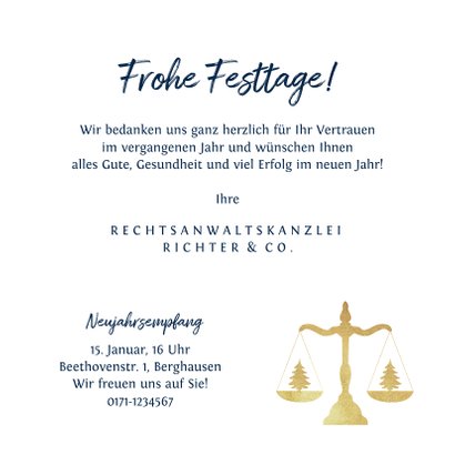Weihnachtskarte geschäftlich goldene Waage 3