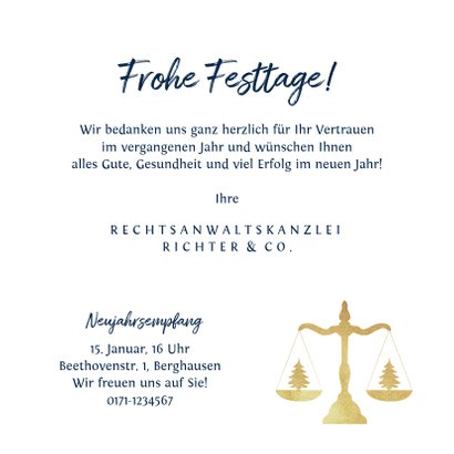 Weihnachtskarte geschäftlich goldene Waage 3