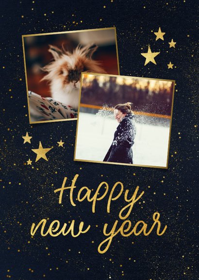 Weihnachtskarte mit Fotos und goldenen Sternen 2