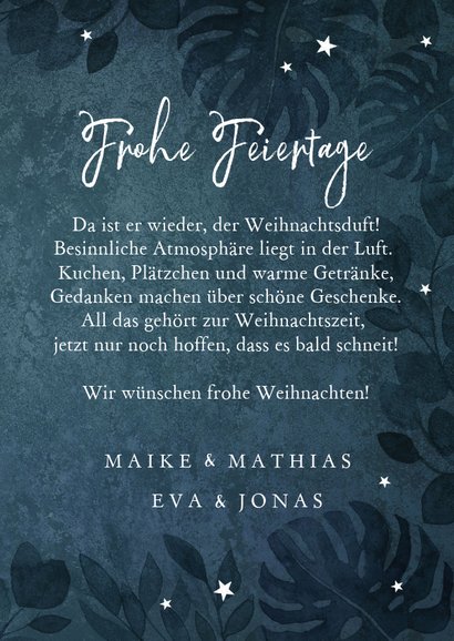 Weihnachtskarte 'Stille Nacht' mit botanischem Hintergrund 3