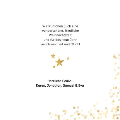 Weihnachtskarte weiß vier Fotos und Goldkonfetti 3