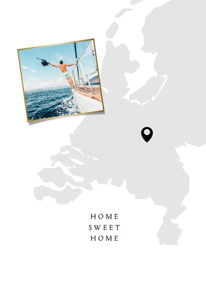 Welcome home vakantiekaart met landkaart en eigen foto 2