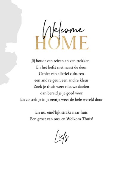 Welcome home vakantiekaart met landkaart en eigen foto 3