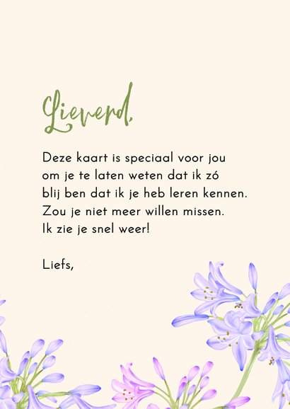 Wenskaart agapanthus bloemen dikke knuffel 3