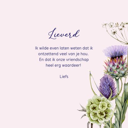 Wenskaart droogbloemen en takken in paarse kleuren 3