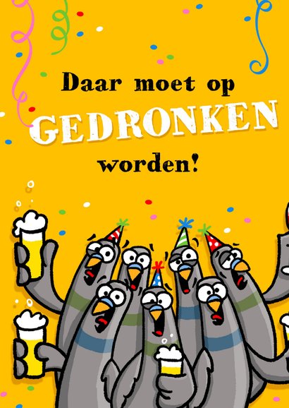 Wenskaart duiven kijken verbaasd: Jarig?! 2