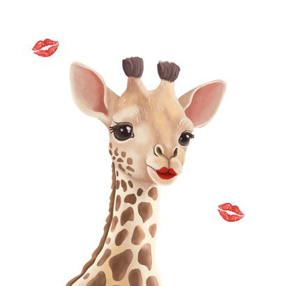 Wenskaart een kus door de brievenbus giraf met zoen 2