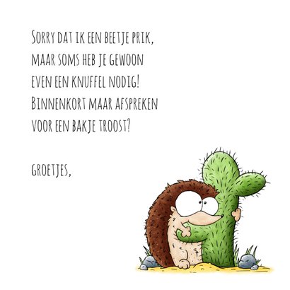 Wenskaart egel die een cactus knuffelt 3