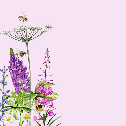 Wenskaart gekleurde veldbloemen vlinder en bij 2
