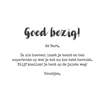 Wenskaart goed bezig motiverend sport gewichten trots 3